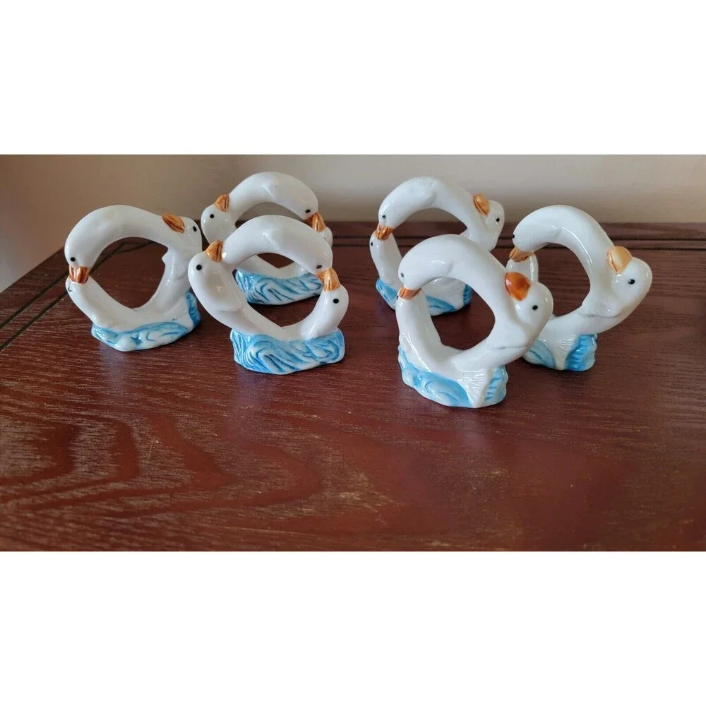White Dolphin Ceramic Napkin Rings Holders Coastal Set of 6